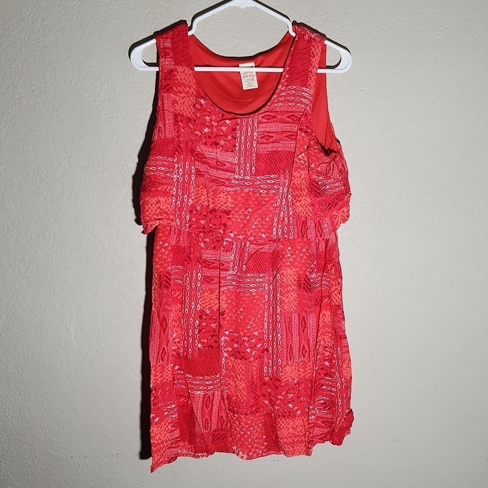 Faded Glory Dress Size L Pink Peach White Abstract Sleeveless